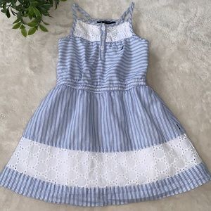 Nautica 2T Blue & White Eyelet Stripe Dress EUC Sundress